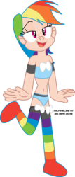 Size: 3500x8186 | Tagged: safe, artist:michaelsety, rainbow dash, human, g4, bandeau, belly button, blue underwear, bra, clothes, female, humanized, panties, rainbow socks, ribbon, simple background, socks, solo, striped socks, transparent background, underwear