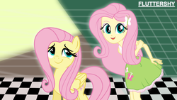 Size: 1920x1080 | Tagged: safe, artist:osipush, edit, editor:grapefruitface, fluttershy, human, pony, equestria girls, g4, abstract background, duo, human ponidox, self ponidox, wallpaper