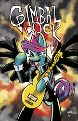 Size: 1024x1583 | Tagged: safe, artist:lytlethelemur, oc, oc only, oc:gimbal lock, pegasus, pony, comic:on the job with gimbal lock, littlepartycomics, bipedal, comic cover, dexterous hooves, hard rock, rock (music), rocker, roleplaying is magic, solo
