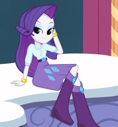 Size: 862x927 | Tagged: safe, artist:tabrony23, rarity, equestria girls, g4, boots, crossed legs, cutie mark on clothes, female, pose, shoes, show accurate, solo