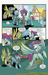 Size: 1024x1583 | Tagged: safe, artist:lytlethelemur, dj pon-3, vinyl scratch, oc, oc:baby tulip, oc:gimbal lock, oc:sabers crossed, pegasus, pony, comic:on the job with gimbal lock, littlepartycomics, g4, comic, ponyville, roleplaying is magic