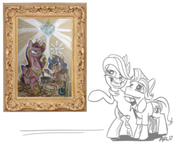 Size: 1024x848 | Tagged: safe, artist:lytlethelemur, princess cadance, princess flurry heart, oc, oc:chill factor, oc:gimbal lock, alicorn, pegasus, pony, g4, bust, portrait, roleplaying is magic