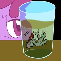 Size: 576x576 | Tagged: safe, artist:pembroke, berry punch, berryshine, oc, oc:bleedshark, original species, shark pony, here comes berry punch, g4, drinking glass, just ask berry punch, micro, swimming
