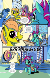 Size: 6600x10200 | Tagged: safe, artist:lytlethelemur, oc, oc:gimbal lock, oc:rally point, pegasus, pony, unicorn, comic:fly with me, littlepartycomics, absurd resolution, comic, foal, roleplaying is magic, school