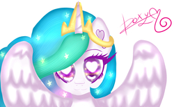 Size: 6500x4000 | Tagged: safe, artist:sweethearts11, princess celestia, pony, g4, absurd resolution, bust, female, heart eyes, portrait, simple background, solo, white background, wingding eyes