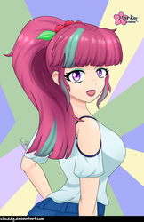 Size: 646x1000 | Tagged: safe, artist:clouddg, sour sweet, equestria girls, g4, breasts, busty sour sweet, clothes, female, human coloration, looking at you, open mouth, shorts, signature, solo