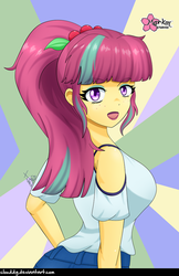 Size: 646x1000 | Tagged: safe, artist:clouddg, sour sweet, equestria girls, g4, breasts, busty sour sweet, clothes, female, looking at you, open mouth, shorts, signature, solo