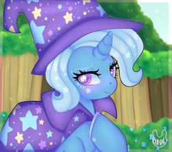 Size: 3400x3000 | Tagged: safe, artist:bunxl, trixie, pony, unicorn, g4, :3, blushing, cape, clothes, ethereal mane, female, hat, heart, heart eyes, high res, lidded eyes, looking at you, mare, solo, starry eyes, starry mane, trixie's cape, trixie's hat, wingding eyes