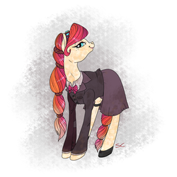 Size: 2000x2000 | Tagged: safe, artist:sourcherry, oc, oc only, crystal pony, pony, fallout equestria, business suit, businessmare, clothes, crystal pony oc, female, glitter, high res, jewelry, jewels, long mane, mare, shoes, simple background, solo