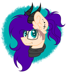 Size: 1024x1115 | Tagged: safe, artist:mintoria, oc, oc only, oc:kathrine, pony, bust, fangs, female, glasses, horns, portrait, simple background, solo, transparent background