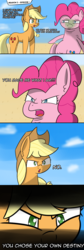 Size: 1475x4365 | Tagged: safe, artist:artiks, applejack, pinkie pie, g4, the cutie map, comic, dialogue, fat, garrosh hellscream, green face, nauseous, pudgy pie, reference, sick, thrall, warcraft, warlords of draenor, world of warcraft
