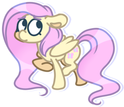 Size: 511x442 | Tagged: safe, artist:olivecow, part of a set, fluttershy, pegasus, pony, g4, cutie mark, eyebrows, female, floppy ears, folded wings, looking back, mare, outline, raised hoof, raised leg, simple background, solo, transparent background, wings