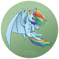 Size: 298x298 | Tagged: safe, artist:haretrinity, rainbow dash, bat pony, pony, g4, bat ponified, female, race swap, rainbowbat, solo