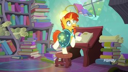Size: 1920x1080 | Tagged: safe, screencap, sunburst, pony, unicorn, g4, the parent map, book, discovery family logo, glowing cutie mark, male, scroll, solo, stallion