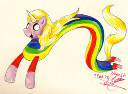 Size: 1260x926 | Tagged: safe, artist:nerostreet, pony, adventure time, crossover, lady rainicorn, looking back, male, ponified, rainicorn, solo, traditional art