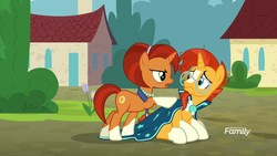 Size: 1920x1080 | Tagged: safe, screencap, stellar flare, sunburst, pony, unicorn, g4, the parent map, discovery family logo, duo, female, hoof on shoulder, male, mare, mother and son, stallion