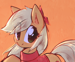 Size: 3000x2495 | Tagged: safe, artist:mirroredsea, applejack, earth pony, pony, g4, bandana, bow, clothes, cute, eye clipping through hair, female, hatless, high res, jackabetes, looking at you, mare, missing accessory, smiling, solo