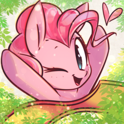 Size: 3000x3000 | Tagged: safe, artist:mirroredsea, pinkie pie, earth pony, pony, g4, bust, cute, diapinkes, female, heart, high res, looking at you, mare, one eye closed, open mouth, smiling, solo, wink