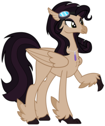 Size: 2330x2796 | Tagged: safe, artist:sonofaskywalker, oc, oc only, oc:miss remains, classical hippogriff, hippogriff, commission, feathered fetlocks, female, goggles, high res, hippogriff oc, jewelry, necklace, raised claw, simple background, solo, transparent background