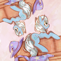 Size: 3800x3800 | Tagged: safe, artist:mirroredsea, trixie, pony, unicorn, g4, blushing, cape, clothes, couch, cute, diatrixes, duality, female, hat, high res, mare, solo, symmetrical, trixie's cape, trixie's hat