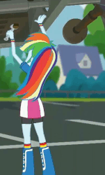 Size: 398x659 | Tagged: safe, screencap, rainbow dash, equestria girls, g4, get the show on the road, my little pony equestria girls: summertime shorts, animated, cropped, female, gif, mechanic, solo