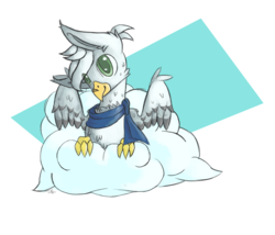 Size: 1263x1080 | Tagged: safe, artist:laptopdj, oc, oc only, griffon, chest fluff, clothes, cloud, request, scarf, simple background, solo, white background