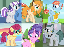 Size: 1296x942 | Tagged: safe, edit, edited screencap, screencap, cloudy quartz, cookie crumbles, pear butter, posey shy, twilight velvet, windy whistles, earth pony, pegasus, pony, unicorn, g4, clothes, glasses, mom six, mother's day