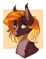 Size: 1056x1363 | Tagged: safe, artist:green brush, oc, oc only, oc:fire glow, bat pony, pony, female, freckles, looking at you, solo