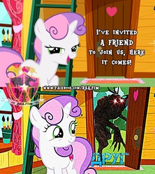 Size: 3169x3563 | Tagged: safe, artist:rsa.fim, edit, edited screencap, screencap, sweetie belle, deathclaw, pony, unicorn, forever filly, g4, apyr, clubhouse, crusaders clubhouse, cutie mark, cyrillic, dank memes, deep fried meme, dialogue, female, filly, glowing eyes, glowing eyes meme, high res, lens flare, meme, not salmon, pun, russian, shitposting, the cmc's cutie marks, wat, друг