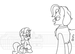 Size: 1400x1000 | Tagged: safe, artist:spritepony, firelight, starlight glimmer, g4, the parent map, adult foal, baby bottle, bed, bedroom, blushing, candle, caught, diaper, diaper fetish, father and child, father and daughter, female, fetish, male, non-baby in diaper, pacifier, poofy diaper, sketch, starlight's bedroom, wip