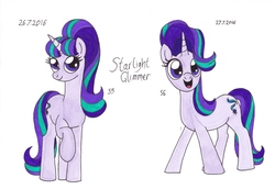 Size: 3494x2409 | Tagged: safe, artist:killerteddybear94, starlight glimmer, pony, unicorn, g4, female, high res, mare, open mouth, raised hoof, smiling, solo, traditional art