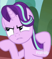 Size: 336x381 | Tagged: safe, screencap, starlight glimmer, pony, unicorn, g4, season 8, the parent map, air quotes, angry, animated, cropped, female, frown, gif, gritted teeth, implying, mare, sire's hollow, solo