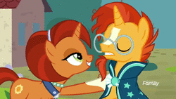 Size: 1280x720 | Tagged: safe, screencap, stellar flare, sunburst, pony, unicorn, g4, the parent map, angry, angry horse noises, animated, discovery family logo, duo, eyes closed, female, frustrated, funny, glasses, grin, horse noises, horses doing horse things, male, mare, meme, mother and son, open mouth, sire's hollow, smiling, sound, stallion, sunburst is not amused, surprised, triggered, unamused, webm, whinny