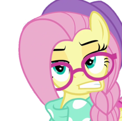 Size: 584x576 | Tagged: safe, edit, edited screencap, screencap, fluttershy, pony, fake it 'til you make it, g4, alternate hairstyle, background removed, female, hipstershy, simple background, solo, transparent background, woke