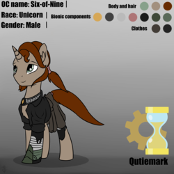 Size: 2000x2000 | Tagged: safe, artist:6editor9, oc, oc only, cyborg, pony, unicorn, augmented, clothes, collar, high res, male, reference, solo
