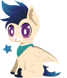 Size: 1024x1197 | Tagged: safe, artist:lordswinton, oc, oc only, oc:ravi, clydesdale, pegasus, pony, adorkable, bandana, blue, chibi, commission, cute, dork, simple background, sitting, solo, spread wings, stars, transparent background, wings