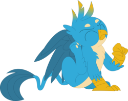 Size: 3575x2827 | Tagged: safe, artist:porygon2z, gallus, griffon, g4, behaving like a cat, catbird, cute, eyes closed, gallabetes, griffon scratch, griffons doing cat things, high res, male, scratching, simple background, sitting, solo, transparent background