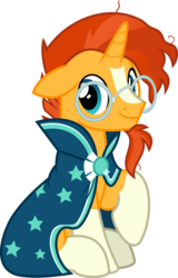 Size: 5350x8360 | Tagged: safe, artist:jhayarr23, sunburst, pony, unicorn, g4, the parent map, absurd resolution, cape, clothes, cute, glasses, happy, male, raised hoof, simple background, sitting, smiling, solo, stallion, sunbetes, transparent background, vector