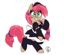 Size: 2100x1800 | Tagged: safe, artist:notenoughapples, oc, oc only, oc:becky brown, pony, bipedal, clothes, female, maid, mare, simple background, smiling, solo, transparent background