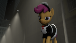 Size: 1920x1080 | Tagged: safe, artist:oc1024, scootaloo, pony, g4, 3d, bedroom eyes, city, clothes, commission, female, maid, night, solo, source filmmaker, street lamp, street lights