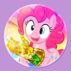 Size: 800x801 | Tagged: safe, artist:pixelkitties, pinkie pie, earth pony, pony, g4, avengers, avengers: infinity war, button, button sheet, element of generosity, element of honesty, element of kindness, element of laughter, element of loyalty, element of magic, elements of harmony, harmony gauntlet, high octane nightmare fuel, hilarious in hindsight, infinity gauntlet, infinity gems, infinity stones, marvel, nightmare fuel, thanos, this will end in tears and/or death, xk-class end-of-the-world scenario