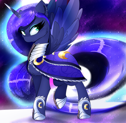 Size: 1950x1900 | Tagged: safe, artist:madacon, princess luna, alicorn, pony, g4, clothes, dress, female, guardian, looking at you, mare, solo