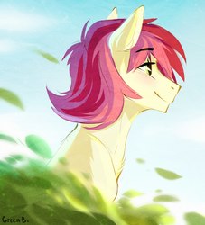 Size: 982x1080 | Tagged: safe, artist:green brush, roseluck, pony, g4, female, leaves, mare, smiling, solo