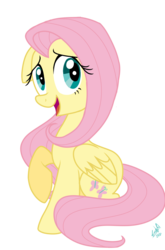 Size: 800x1214 | Tagged: safe, artist:emositecc, fluttershy, pegasus, pony, g4, female, floppy ears, folded wings, looking at you, mare, open mouth, raised hoof, simple background, smiling, solo, transparent background