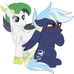 Size: 1077x1073 | Tagged: safe, artist:ipandacakes, oc, oc only, oc:jet streak, oc:tanzanite, dracony, hybrid, pegasus, pony, interspecies offspring, male, offspring, parent:rainbow dash, parent:rarity, parent:soarin', parent:spike, parents:soarindash, parents:sparity, simple background, stallion, transparent background