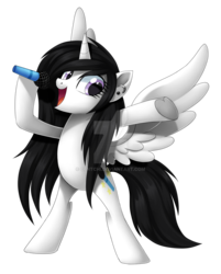 Size: 1024x1273 | Tagged: safe, artist:centchi, oc, oc only, oc:star song, alicorn, pony, bipedal, dexterous hooves, female, mare, microphone, simple background, solo, transparent background, watermark