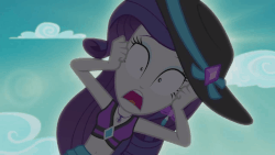 Size: 1280x720 | Tagged: safe, screencap, rarity, equestria girls, equestria girls series, g4, lost and found, belly button, bikini, bikini babe, bikini top, clothes, complete disaster, drama queen, female, freakout, geode of shielding, gif, hat, marshmelodrama, midriff, non-animated gif, offscreen character, panic, pov, rarity being rarity, rarity's purple bikini, solo, stomach, sun hat, swimsuit