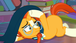 Size: 1920x1080 | Tagged: safe, edit, edited screencap, screencap, sunburst, pony, unicorn, g4, the parent map, book, discovery family logo, male, missing cutie mark, solo, stallion