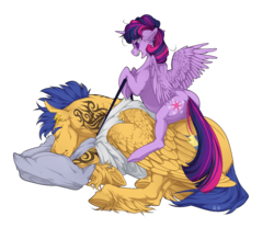 Size: 1200x1000 | Tagged: safe, artist:makkah, flash sentry, twilight sparkle, alicorn, pony, g4, angry, blushing, buff, female, flash hunktry, male, muscles, ship:flashlight, shipping, simple background, sleeping, straight, tattoo, tongue out, torn ear, transparent background, twilight sparkle (alicorn)