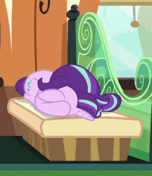 Size: 488x564 | Tagged: safe, screencap, starlight glimmer, pony, unicorn, g4, season 8, the parent map, animated, cropped, cute, ear flick, faceplant, female, floppy ears, glimmerbetes, horrible daughter, horses doing horse things, mare, prone, solo, train